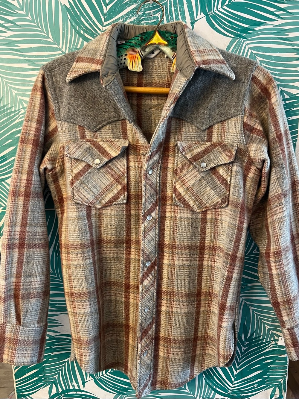 Vintage Woolrich Plaid Western Shirt Jacket - Brown & Gray Sz M Pearl snapbutton
